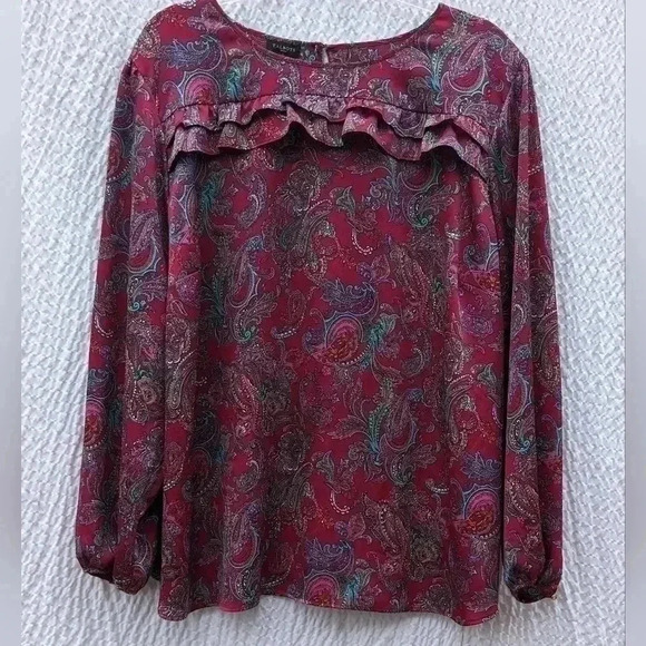 NWOT Talbots Women's Plus Size Burgundy Multi Color Paisley Print Blouse Size 3X - Picture 1 of 4